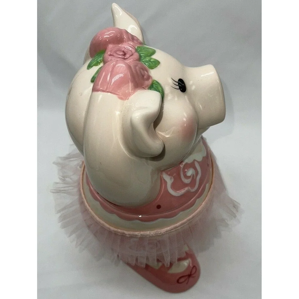 Vintage Ballerina Dancing Pink Pig with Tutu Ceramic Cookie Jar 11.5